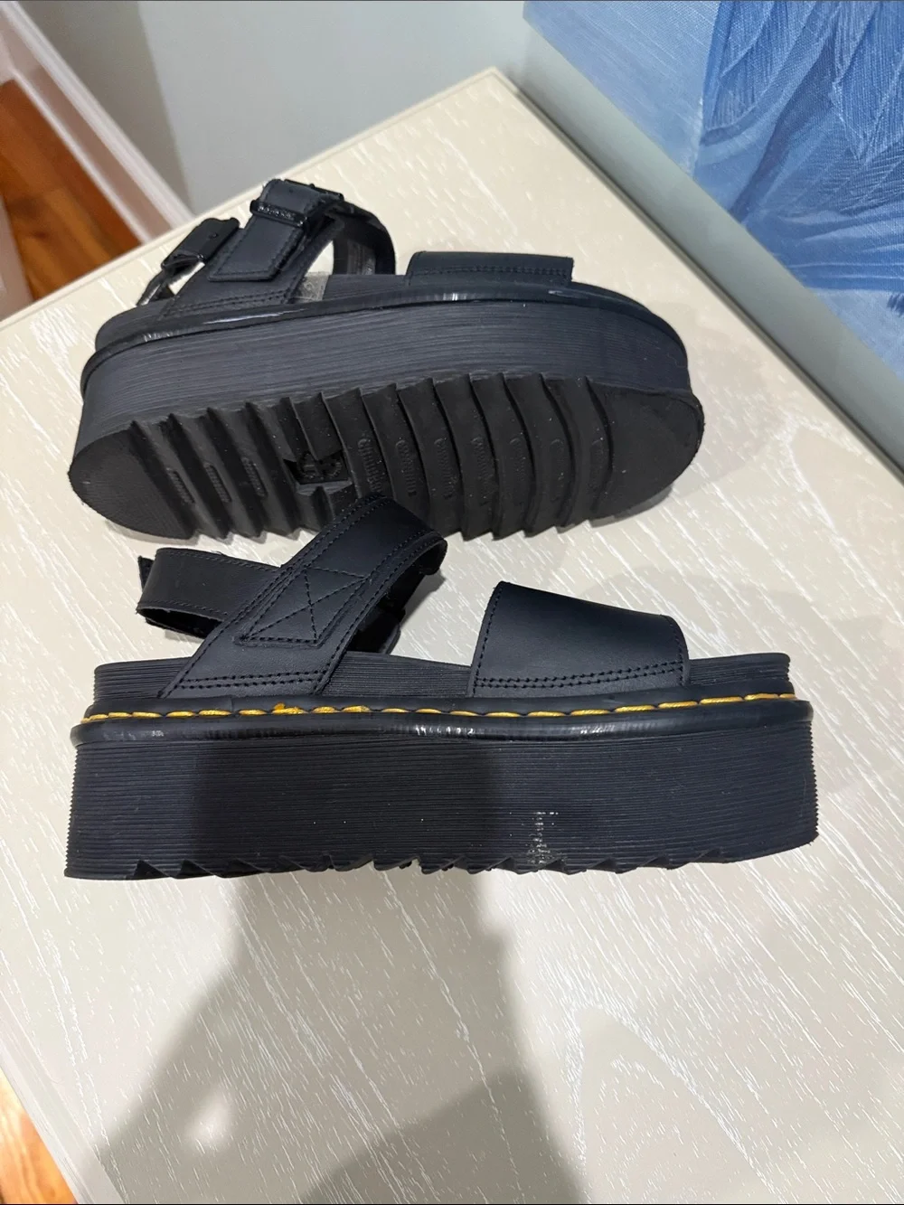 Women’s Dr. Martens Black Leather Sandals with Contrast Stitching